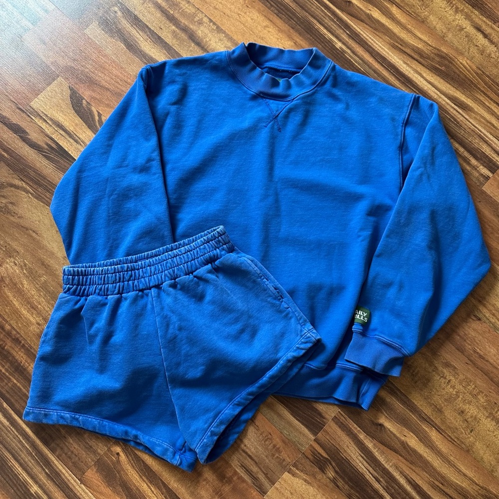 Daily Drills Vintage Crew Sweatshirt and Shorts Set in Sunbleached Cobalt